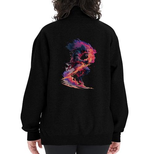 Flaming Ninja Warrior Fantasy Design - Champion Unisex 1/4 Zip Pullover Sweatshirt