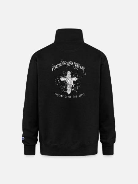 Fortis Fortuna Adiuvat - Cross and Hand Tattoo - Champion Unisex 1/4 Zip Pullover Sweatshirt - black