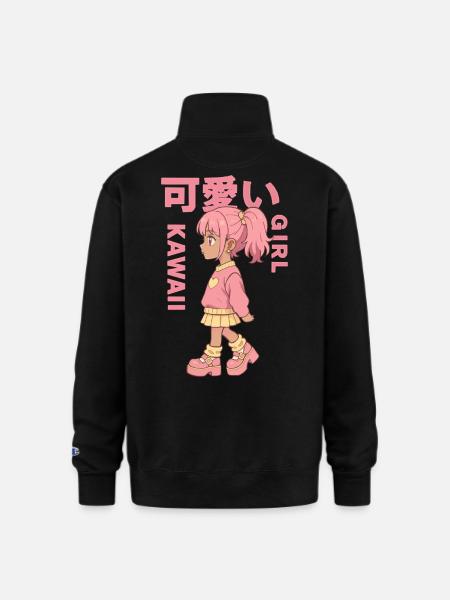 Kawaii Girl - Champion Unisex 1/4 Zip Pullover Sweatshirt - black