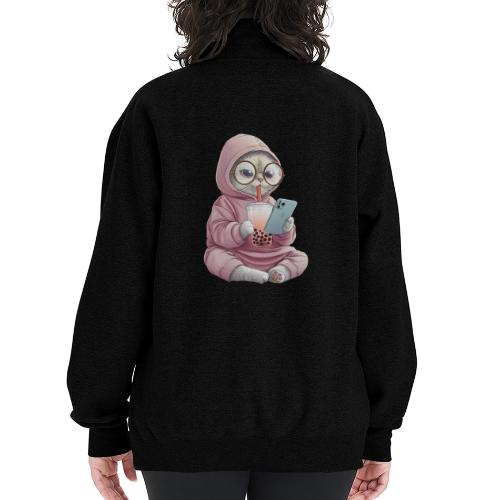 Cool Cat Bubble Tea Cartoon Design - Champion Unisex 1/4 Zip Pullover Sweatshirt