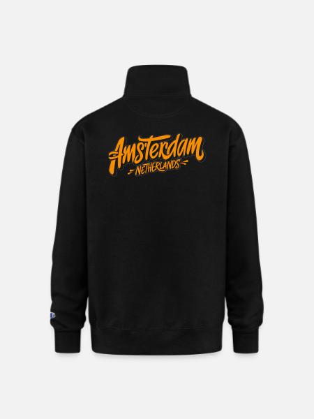 Amsterdam Netherlands Souvenir Charm - Champion Unisex 1/4 Zip Pullover Sweatshirt - black