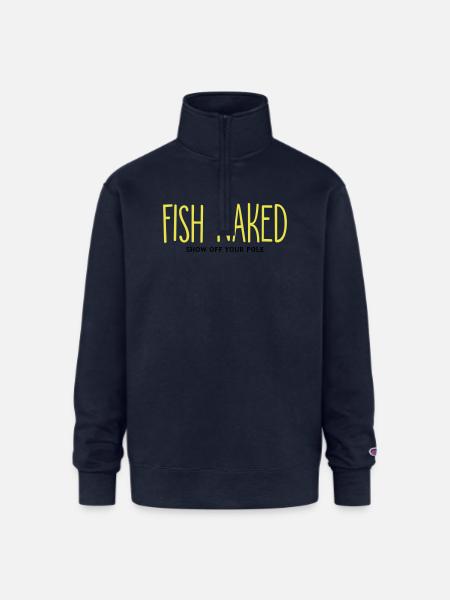 Fish Naked Show Off Your Pole - Champion Unisex 1/4 Zip Pullover Sweatshirt - navy