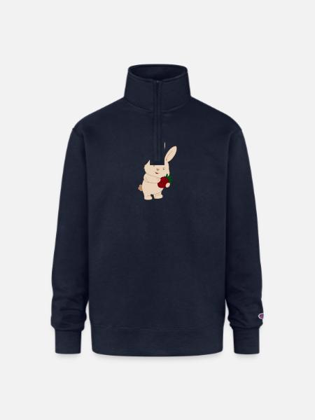 Bunny Holding Strawberry Charm - Champion Unisex 1/4 Zip Pullover Sweatshirt - navy