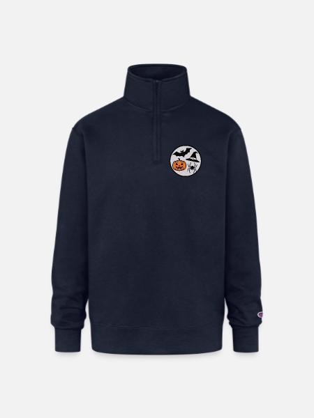 Halloween Circle: Pumpkin Bat Spider - Champion Unisex 1/4 Zip Pullover Sweatshirt - navy