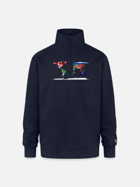 Flag Map Of The World - Champion Unisex 1/4 Zip Pullover Sweatshirt - navy