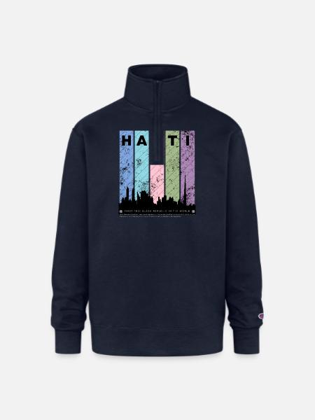 Republic of Haiti - Champion Unisex 1/4 Zip Pullover Sweatshirt - navy