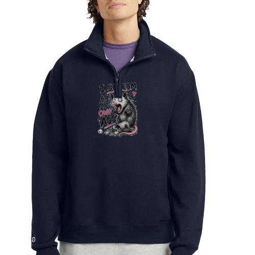 Funny Opossum Screaming Graphic Tee - Champion Unisex 1/4 Zip Pullover Sweatshirt