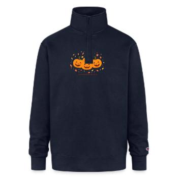 Three Smiling Pumpkins Trio - Champion Unisex 1/4 Zip Pullover Sweatshirt - navy - Front