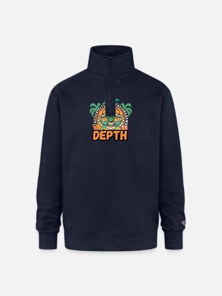 Depth Wave Seeker Skull - Champion Unisex 1/4 Zip Pullover Sweatshirt - navy