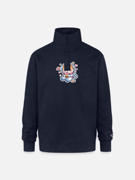 Cosmic Kitty Bubble Tea - Champion Unisex 1/4 Zip Pullover Sweatshirt - navy