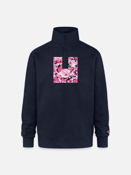 Pink Camo Camouflage - Champion Unisex 1/4 Zip Pullover Sweatshirt - navy