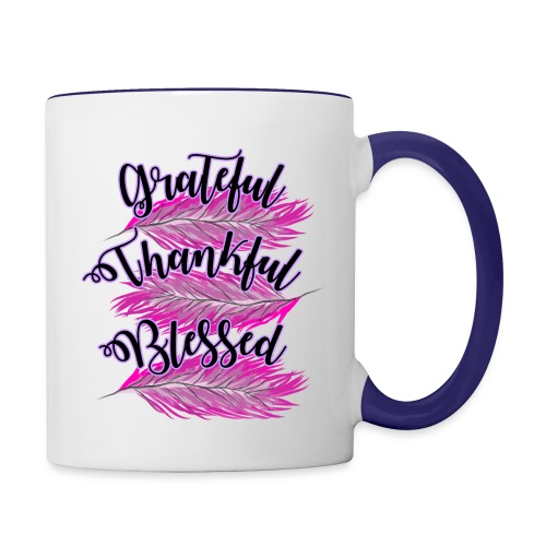 pink feathers grateful thankful blessed - Contrast Coffee Mug