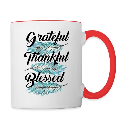 feather blue grateful thankful blessed - Contrast Coffee Mug