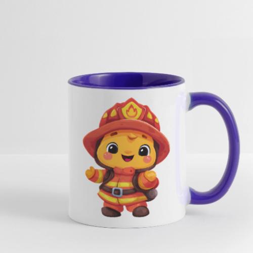 Cute Cartoon Firefighter in Red and Yellow Suit - Contrast Coffee Mug