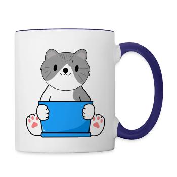 cat with laptop - Contrast Coffee Mug - white/cobalt blue - Right