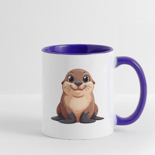 Smiling Cartoon Brown Sea Lion - Contrast Coffee Mug
