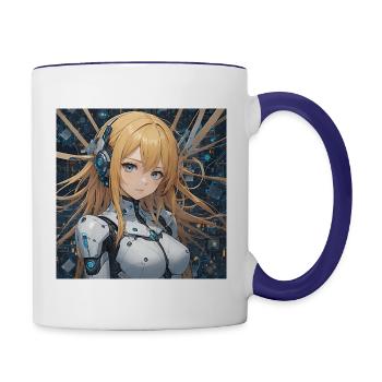 Cybernetic Guardian: Heart of the Future - Contrast Coffee Mug - white/cobalt blue - Right
