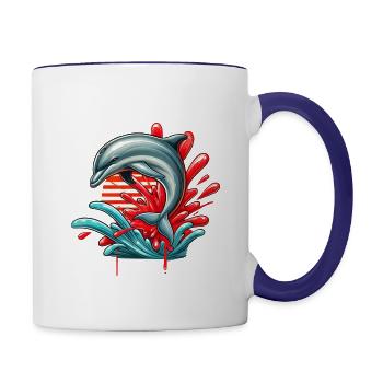Dophin graffiti - Contrast Coffee Mug - white/cobalt blue - Right