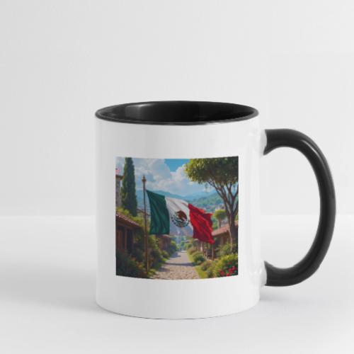 Mexican flag surrounded by nature and magic town - Contrast Coffee Mug