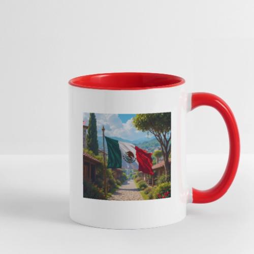 Mexican flag surrounded by nature and magic town - Contrast Coffee Mug