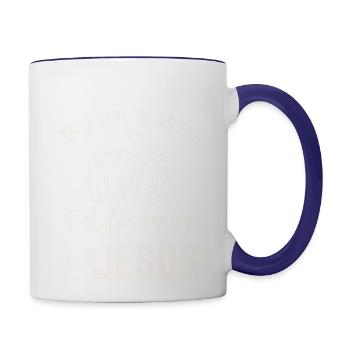 This Girl Runs On Photography And Jesus Photograph - Contrast Coffee Mug - white/cobalt blue - Right