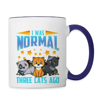 I Was Normal Three Cats Ago - Contrast Coffee Mug - white/cobalt blue - Right