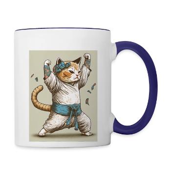 Japanese Art Cat Anime Cat Lover - Contrast Coffee Mug - white/cobalt blue - Right