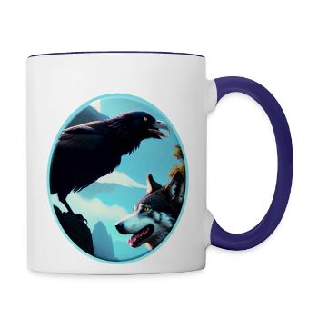 Wolf And Raven - Contrast Coffee Mug - white/cobalt blue - Right