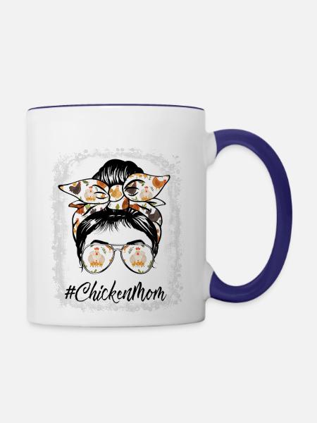Bleached Chicken Mom Messy Bun Chicken Mothers Day - Contrast Coffee Mug - white/cobalt blue