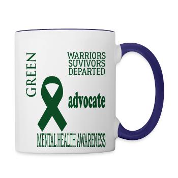 Mental Health Green Ribbon Mental Health Awareness - Contrast Coffee Mug - white/cobalt blue - Right