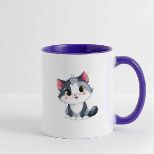 Sweet Sitting Kitten Cartoon Smiling - Contrast Coffee Mug
