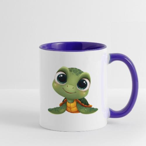 Cheerful Green Cartoon Sea Turtle with Big Eyes - Contrast Coffee Mug