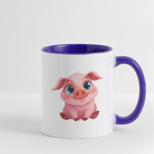 Adorable Cartoon Baby Pig Sitting with Big Eyes - Contrast Coffee Mug