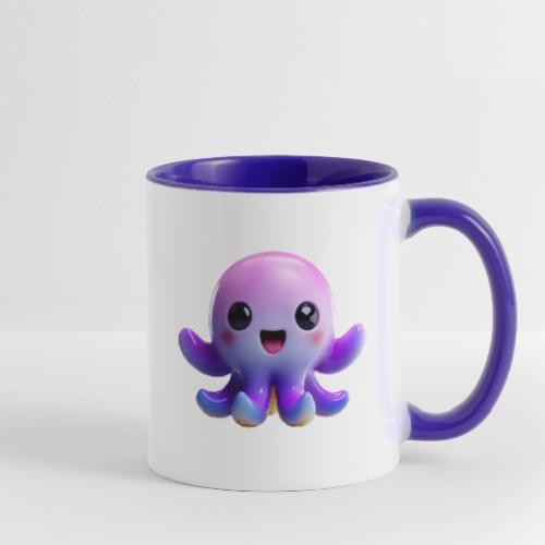 Joyful Cartoon Purple Baby Octopus with Big Smile - Contrast Coffee Mug
