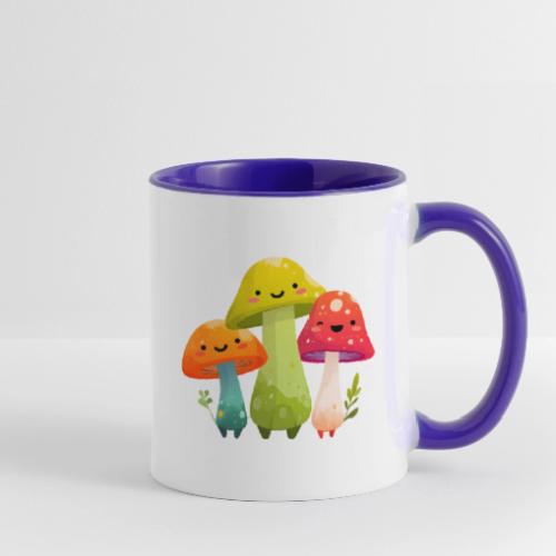 Trio of Happy Mushrooms - Contrast Coffee Mug
