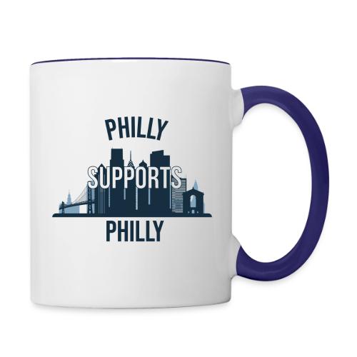Philly Supports Philly skyline blue transparentbg - Contrast Coffee Mug