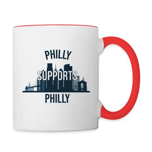 Philly Supports Philly skyline blue transparentbg - Contrast Coffee Mug