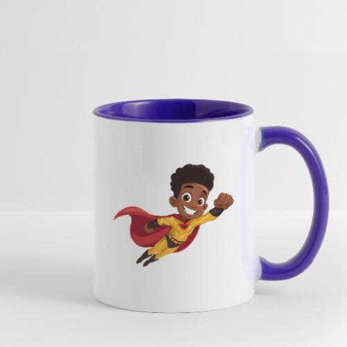 Flying Cartoon Superhero Boy in Red Cape - Contrast Coffee Mug