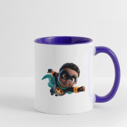 Brave Cartoon Superhero Boy in Green Cape - Contrast Coffee Mug