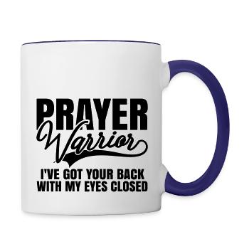 Prayer Warrior, christian, church, faith, prayer - Contrast Coffee Mug - white/cobalt blue - Right