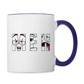 MEH – Bored Faces Inside Letters | Funny Lazy Mood - Contrast Coffee Mug - white/cobalt blue - Right