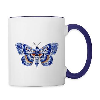 Azulejo Tile Moth - Contrast Coffee Mug - white/cobalt blue - Right