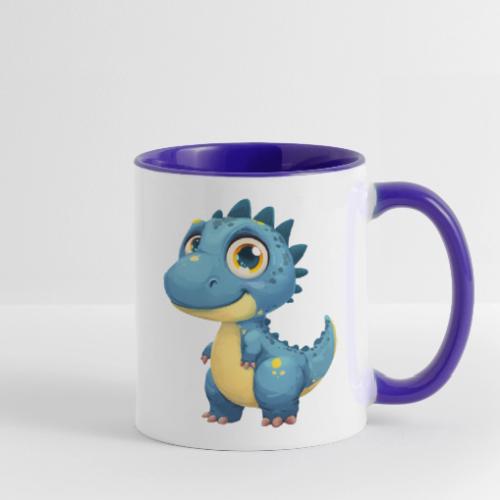 Smiling Blue and Yellow Baby Dinosaur - Contrast Coffee Mug