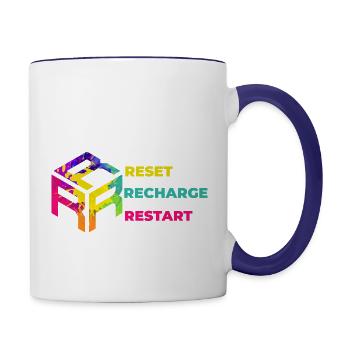 reset recharge restart - Contrast Coffee Mug - white/cobalt blue - Right