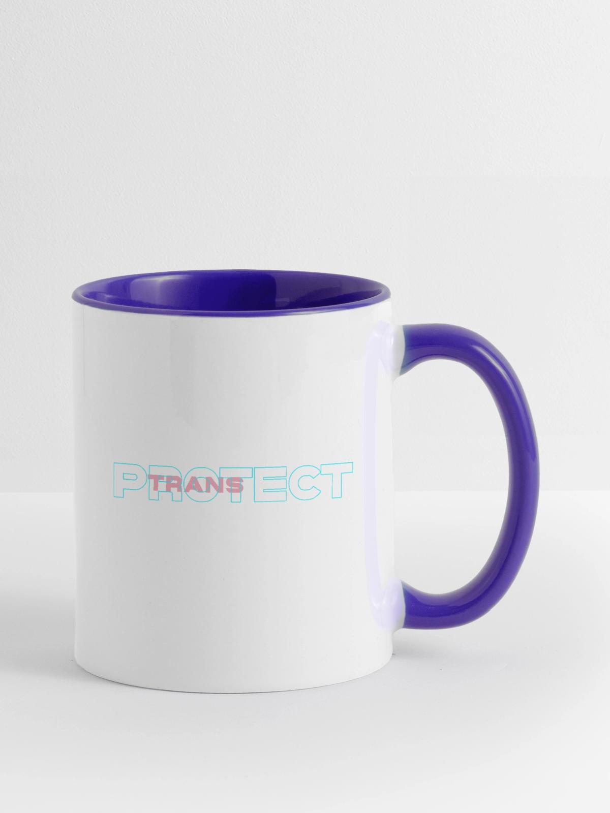 protect trans kids - Contrast Coffee Mug - white/cobalt blue - Right