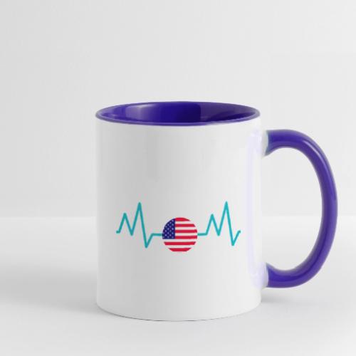 Heartbeat USA Flag – Patriotic American Pride Tee - Contrast Coffee Mug