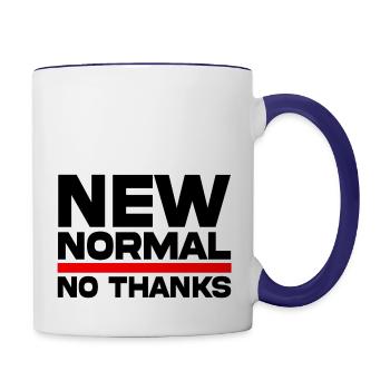 New Normal No Thanks T-Shirts - Contrast Coffee Mug - white/cobalt blue - Right