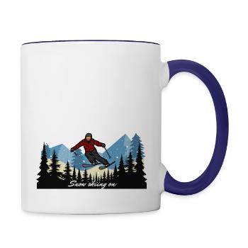 snow skiing on high mountains 2 - Contrast Coffee Mug - white/cobalt blue - Right