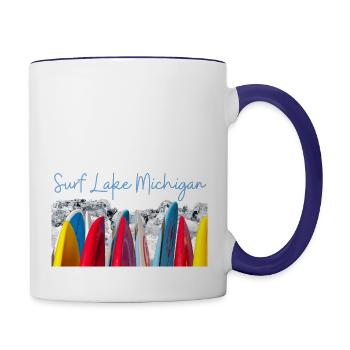 Surf Lake Michigan Ice Surfboards - Contrast Coffee Mug - white/cobalt blue - Right
