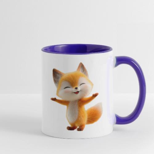 Cute 3D Cartoon Fox Standing Arms Up - Contrast Coffee Mug